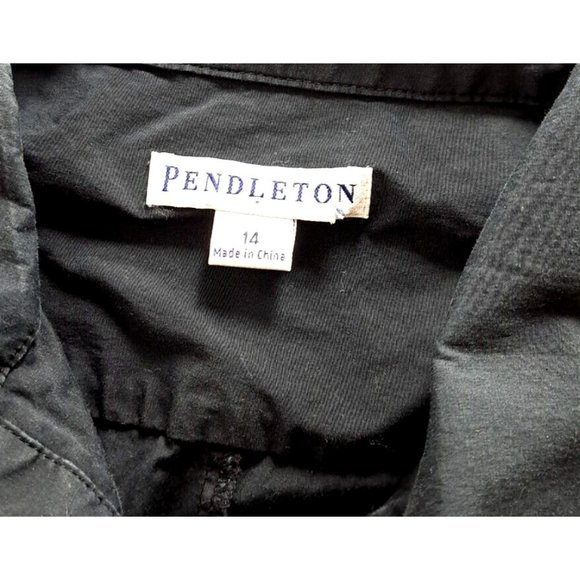 Womens Pendleton Shirt Dress Black Cotton Blend Big Button Belt Loops Size 14 - Picture 4 of 5